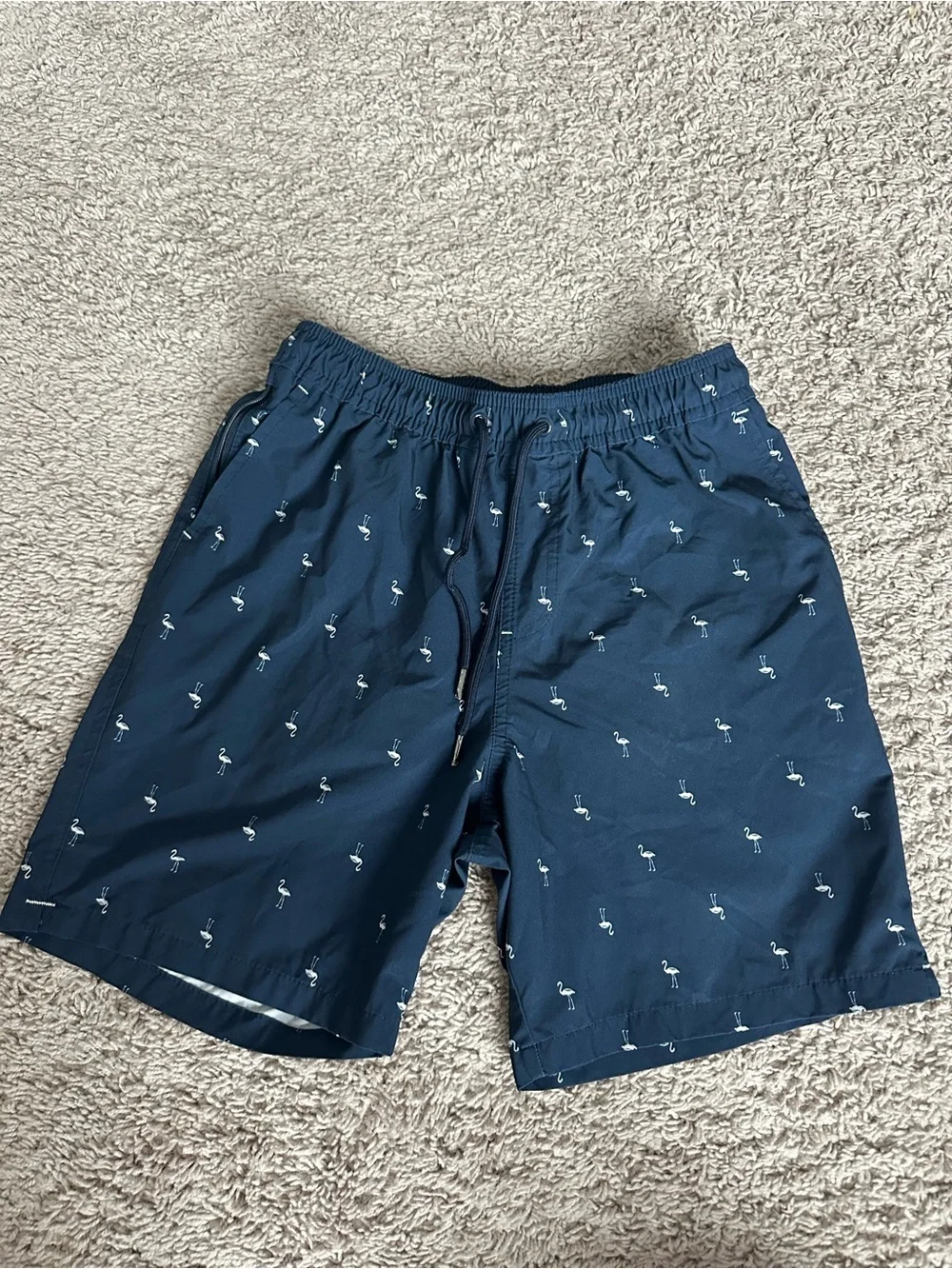Goodfellow & Co Navy Swim Trunks with White Flamingo Print